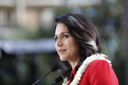 La candidata demócrata Tulsi Gabbard, el 2 de febrero en Hawái.