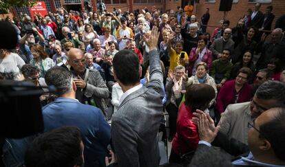 El Presidente del gobierno y candidato del PSOE, Pedro Sánchez, en un mitin en Leganés.