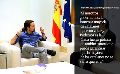 El presidente del Gobierno, Mariano Rajoy, se ha reunido este viernes con el líder de Ciudadanos, Albert Rivera, y el de Podemos, Pablo Iglesias, convocados, junto a PSOE, UPyD, IU y Unió, para estudiar medidas contra el desafío soberanista en Cataluña, y crear un frente constitucional frente a Mas.