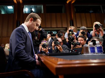 Mark Zuckerberg testifica ante el Congreso de Estados Unidos, en abril de 2018.