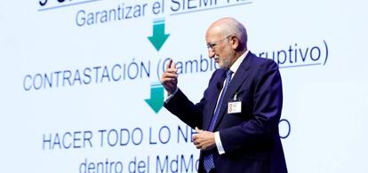 El presidente de Mercadona, Juan Roig, durante su intervención en el congreso anual de la Asociación de Empresas del Gran Consumo (Aecoc).