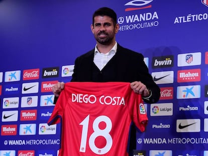 Diego Costa, durante su presentaci&oacute;n con el Atl&eacute;tico.