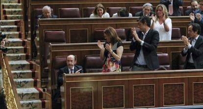 Alfredo Pérez Rubalcaba is given a standing ovation in Congress.