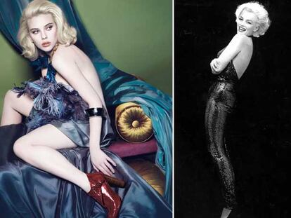 Scarlett Johansson, a la izquierda, y Marilyn Monroe, ambas en una imagen de promoción.