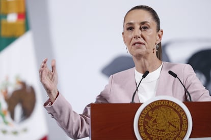 Claudia Sheinbaum, durante la conferencia de esta mañana en Palacio Nacional.