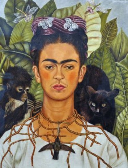 Frida Kahlo. 'Autorretrato con collar de espinas y colibrí', (1949).