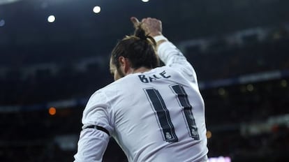 Real Madrid’s Gareth Bale celebrates a goal against Deportivo.