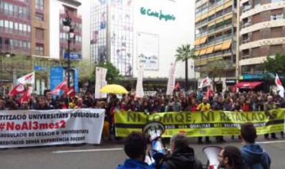 Una protesta universitaria en el centro de Valencia. 