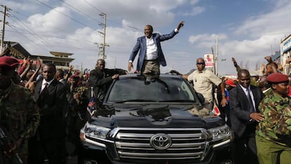 Uhuru Kenyatta, en un acto de campa&ntilde;a ante las pr&oacute;ximas elecciones.