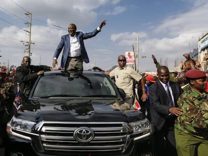 Uhuru Kenyatta, en un acto de campa&ntilde;a ante las pr&oacute;ximas elecciones.