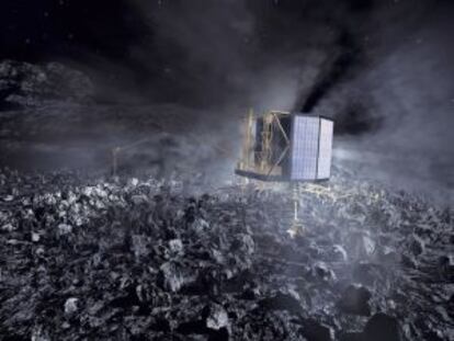 Ilustración de la sonda de descenso `Philae´ en la superficie del cometa 67P/Churyumov–Gerasimenko.