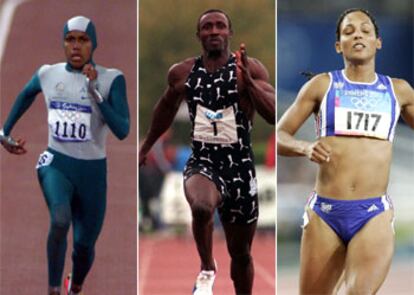 De izquierda a derecha, Cathy Freeman, en Sidney; Linford Christie, en Arnsberg, y Christine Arron, en Atenas.