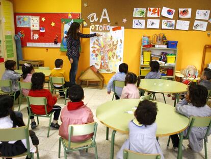 Aula de un colegio madrile&ntilde;o con m&aacute;s de un 70% de alumnado gitano. 
 