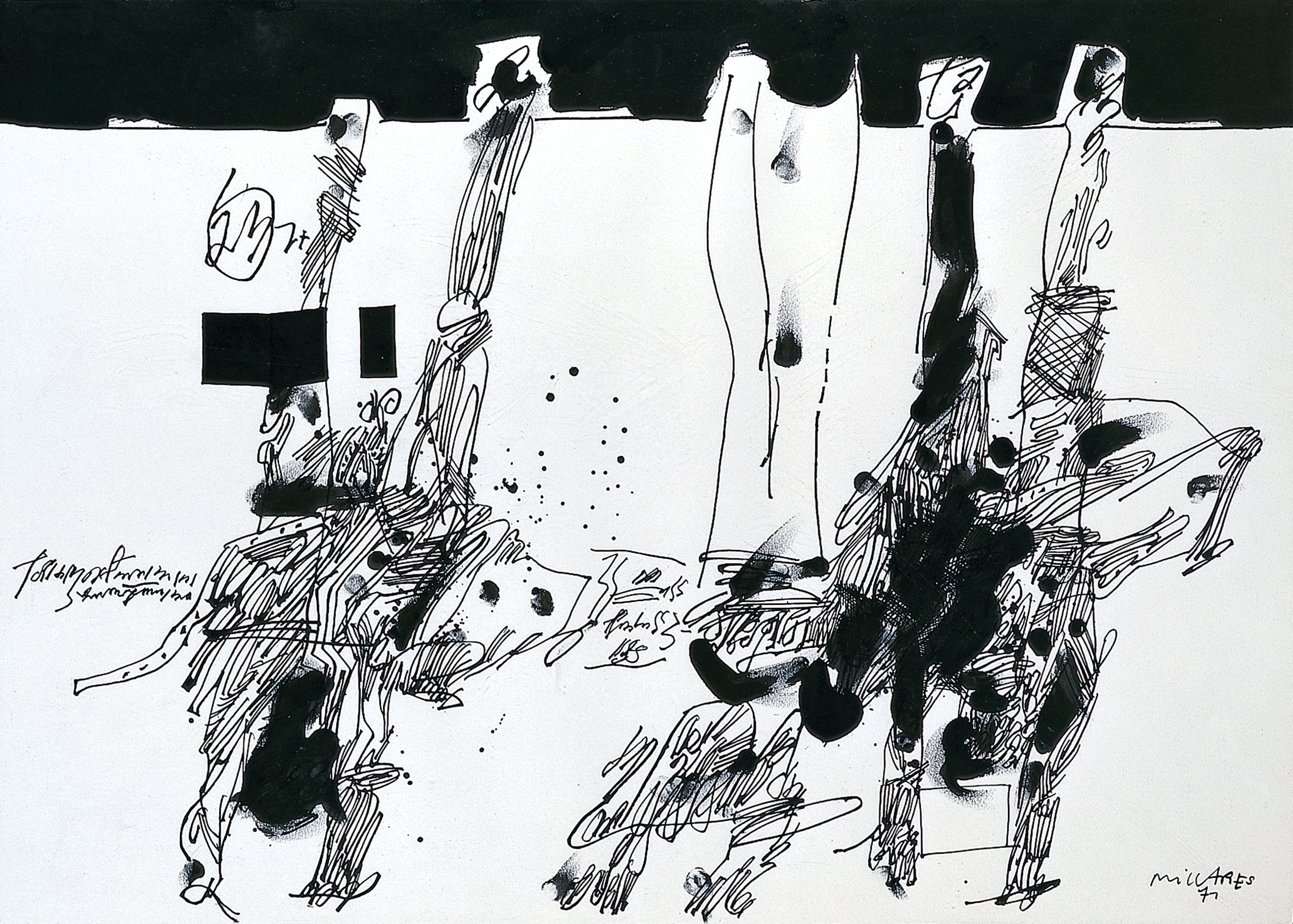 Dibujo de Millares de la serie ‘Mussolini’, de 1971.