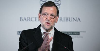 El líder del PP, Mariano Rajoy, este jueves, en Barcelona.