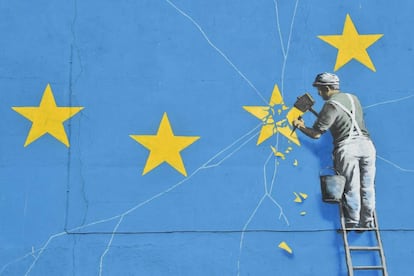 Detalle del mural, ahora desaparecido, de Banksy en Dover.