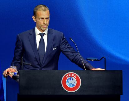 El presidente de la UEFA, Aleksander Ceferin, en el congreso de su organismo.