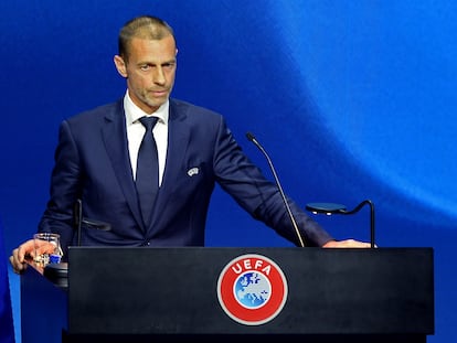 El presidente de la UEFA, Aleksander Ceferin, en el congreso de su organismo.
