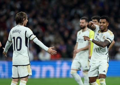 Luka Modric celebrando su tanto ante el Villarreal.