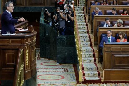 El líder del PP, Alberto Núñez-Feijóo, interviene el pasado miércoles en el Congreso.