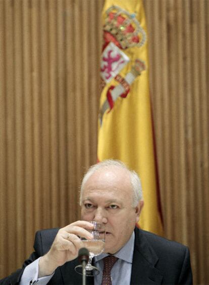 El ministro de Exteriores, Miguel Ángel Moratinos, en la comisión en la que se ha aprobado el envío de soldados a Chad y a Líbano.