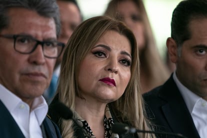 Claudia Delgadillo candidata de Morena a la gubernatura de Jalisco durante una conferencia de prensa en la Ciudad de México, el 26 de junio 2024.