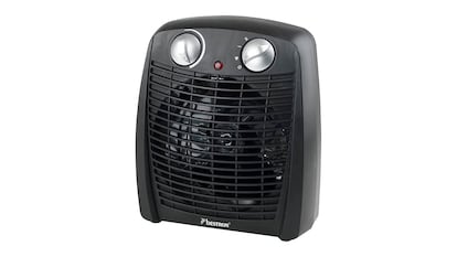 Calefactor portátil sobre fondo blanco.