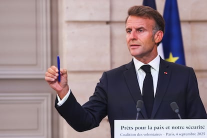 Emmanuel Macron during the press conference after the match, this Thursday.