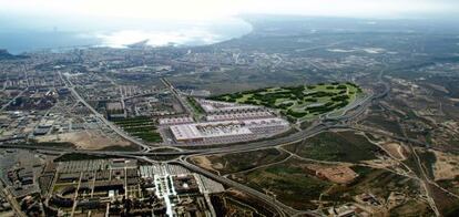 Simulaci&oacute;n de la ubicaci&oacute;n del centro comercial Ikea en los terrenos de Rabassa en Alicante.