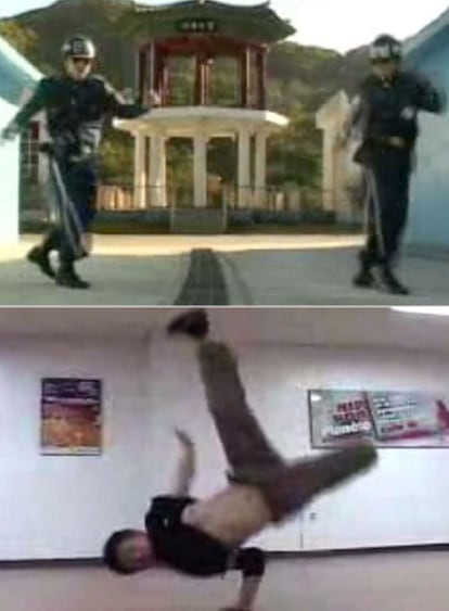 Dos de los vídeos de <i>breakdance</i> más vistos en YouTube. En el primero se escenifica una lucha de baile entre militares de Corea del Norte y del Sur. El de abajo pertenece a un torneo celebrado en Seúl.