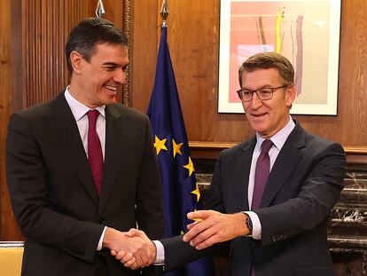 Sánchez y Feijóo, esta mañana en el Congreso.