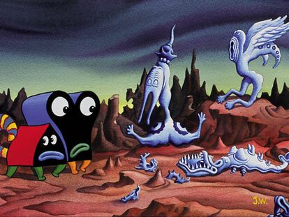 El universo de Jim Woodring se mueve entre los dibujos animados y las formas barrocas. En la imagen, una viñeta de <i>Frank. </i>