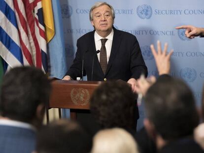 Antonio Guterres, em entrevista coletiva nesta quarta-feira, na sede da ONU. 