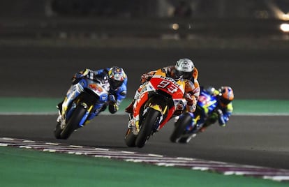 Márquez, Miller y Rins, en el circuito de Losail.