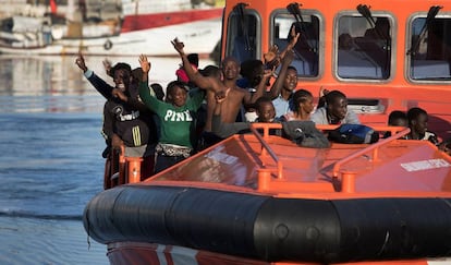 A group of rescued migrants arrives in Spain.