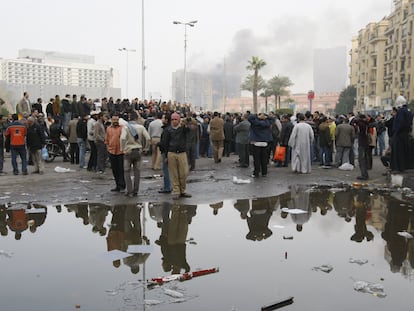 Manifestantes en la plaza de Tahrir