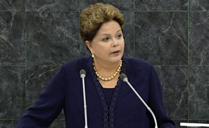 La presidenta de Brasil, Dilma Rousseff, durante su intervención en la Asamblea General de Naciones Unidas.