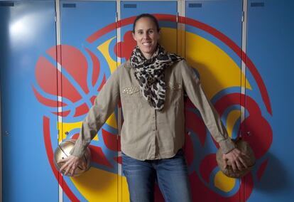 Amaya Valdemoro at the FEB basketball federation HQ earlier this year.