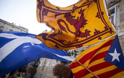 Suport d'independentistes catalans al referèndum d'Escòcia a Barcelona.