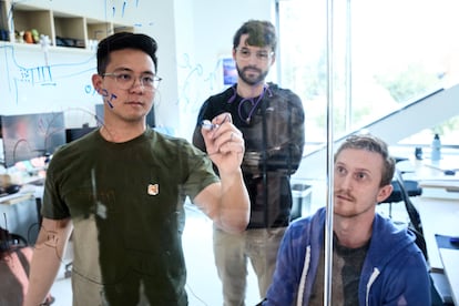 Researchers Patrick Hsu, Nick Perry and Matt Durrant, from the Arc Institute, in Palo Alto.