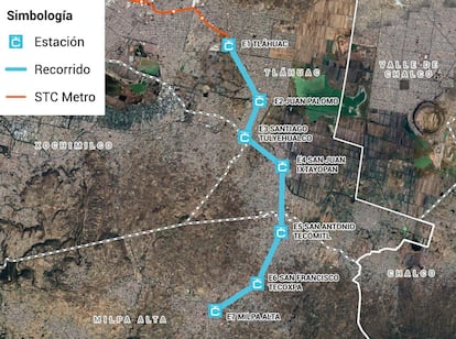 Ruta de la nueva línea del cablebús: Milpa Alta-Tláhuac.