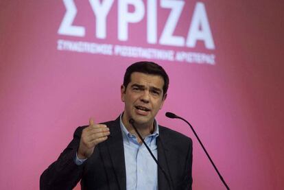 Alexis Tsipras, líder del partido izquirdista Syriza, este martes en un mitin en Salonica.