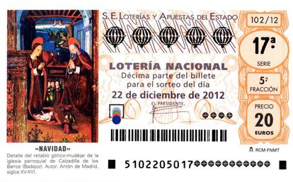 En cambio, la Lotería Nacional ha escogido al Museo Thyssen Bornemisza como sujeto de sus dibujos. Aquí, un ejemplar de los billetes para el sorteo del 22 de diciembre.