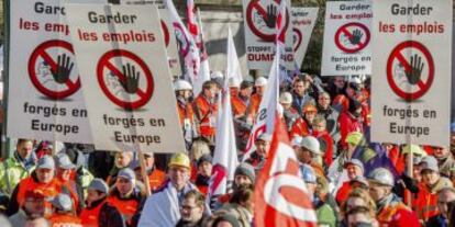Miles de trabajadores de empresas de acero se manifiestaron el pasado lunes en Bruselas. &nbsp;