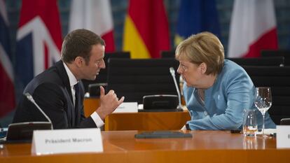 La canciller alemana, Angela Merkel y el presidente francés, Emmanuel Macron.
