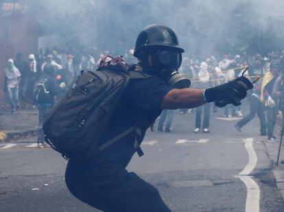 Protesters on the streets of Caracas, Monday.