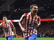 Griezmann celebra su gol, el segundo de los cuatro que el Atlético le endosó al Barcelona, en el partido de ida de las semifinales de la Copa del Rey disputada este jueves en el Metropolitano.