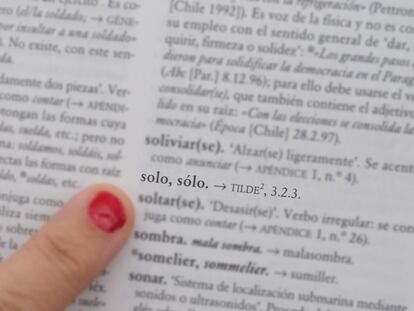 La palabra solo, con y sin tilde, en el Diccionario panhispánico de dudas de la RAE.