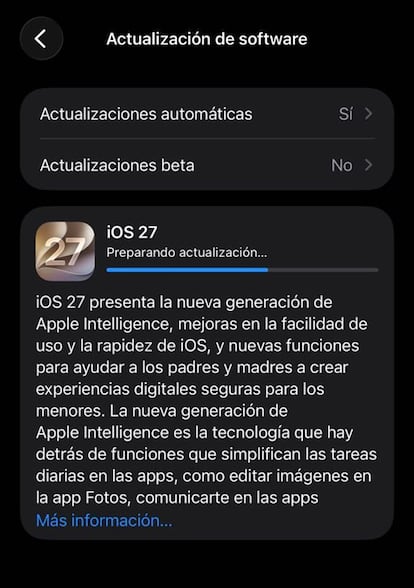 Descarga de iOS 27 en un iPhone