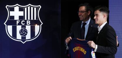 Bartomeu y Coutinho, en el Camp Nou.